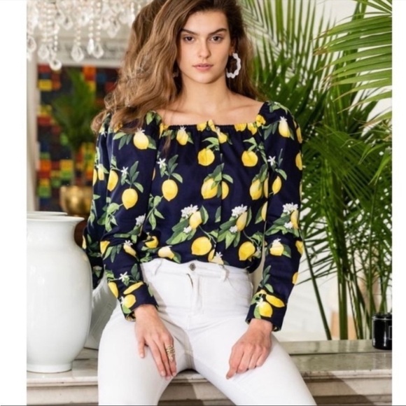 The Shirt by Rochelle Behrens Lemon Peasant Blouse - Picture 1 of 11